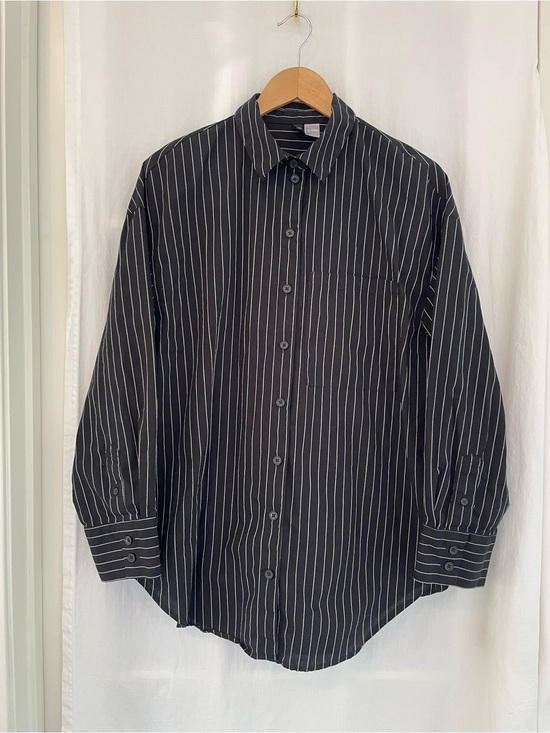 H&M Other - Divided by H&M Black Button Up Shirt with White Pinstripes